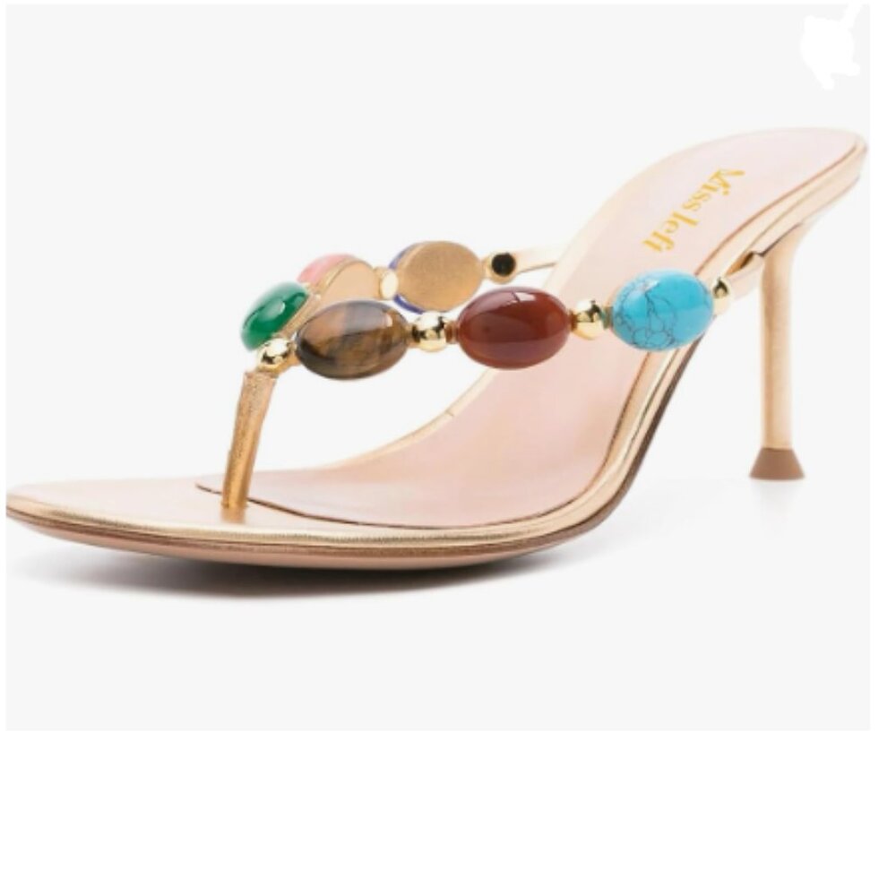 Kate-ish Gold Jeweled Thong Sandal - Multicolor Stones
